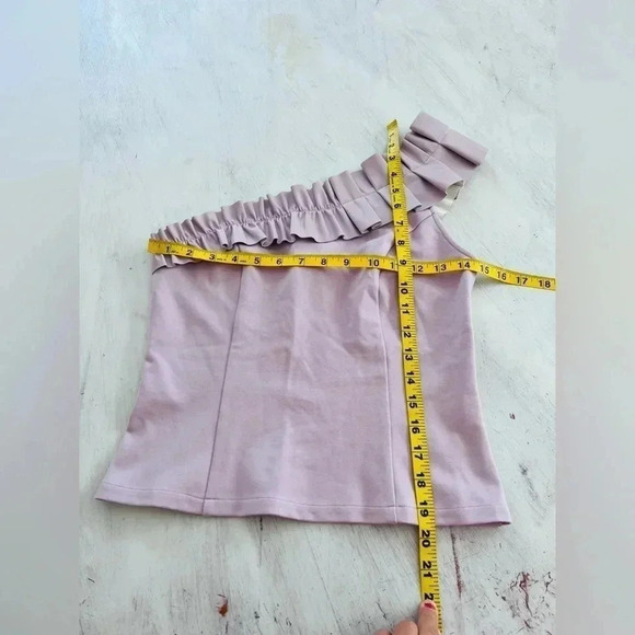 Anthropologie Sunday in Brooklyn One-Shoulder Ruffled Faux Leather Top Small - Picture 7 of 10